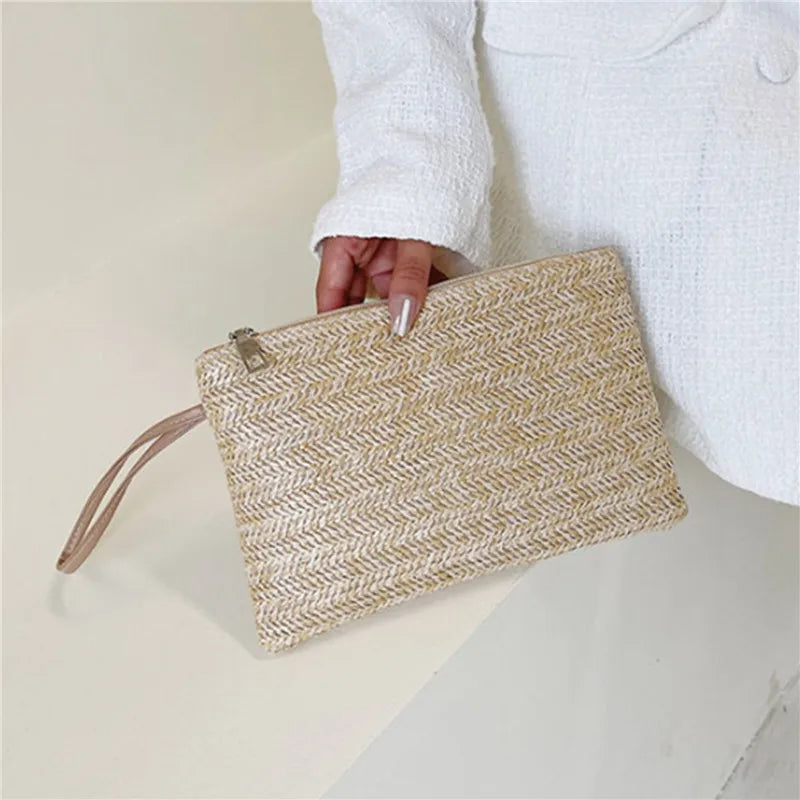 Handmade Straw Woven Clutch Backpack