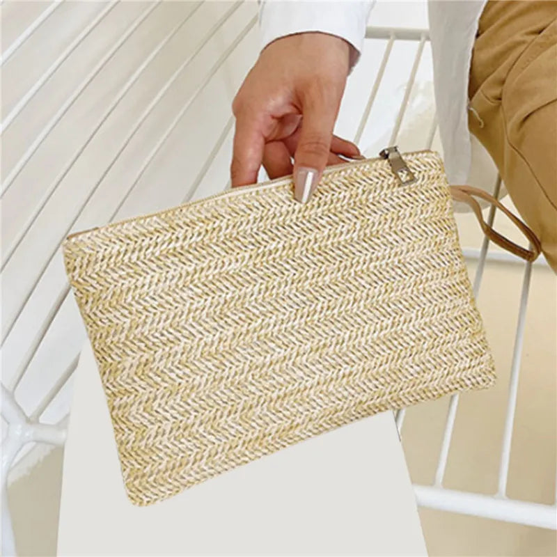 Handmade Straw Woven Clutch Backpack