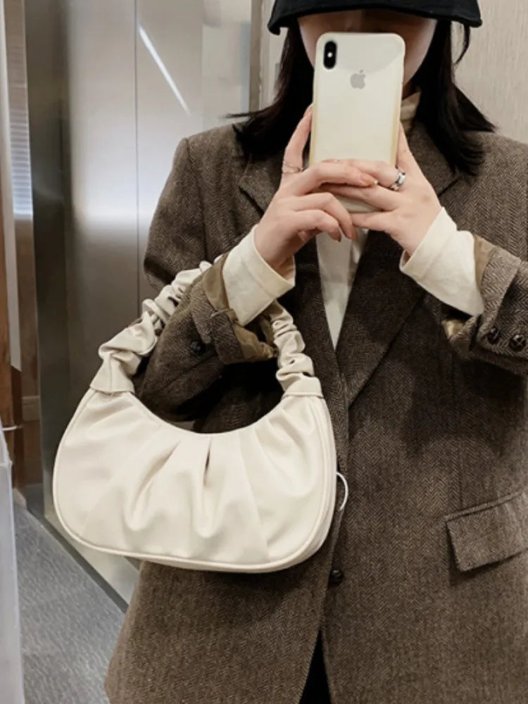 Fashion Pleated PU Cloud Bag for Women