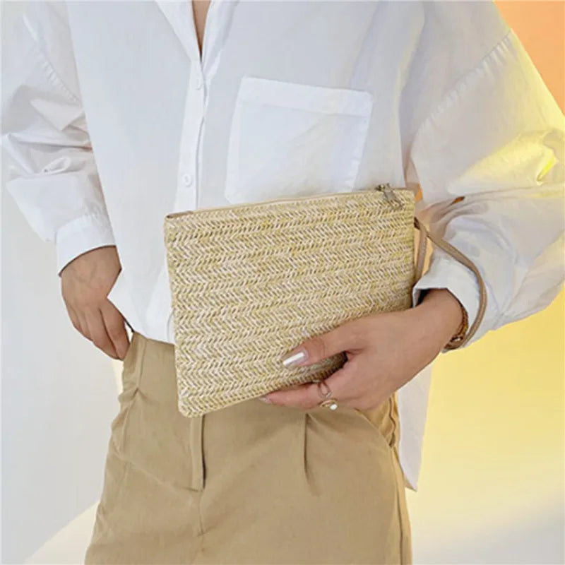 Handmade Straw Woven Clutch Backpack