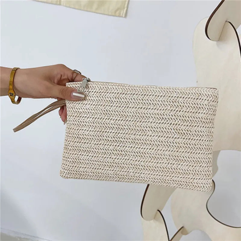 Handmade Straw Woven Clutch Backpack